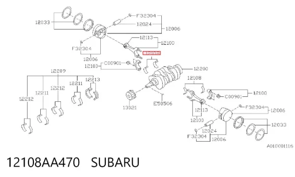 Вкладыши шатунные 12108AA470 Subaru