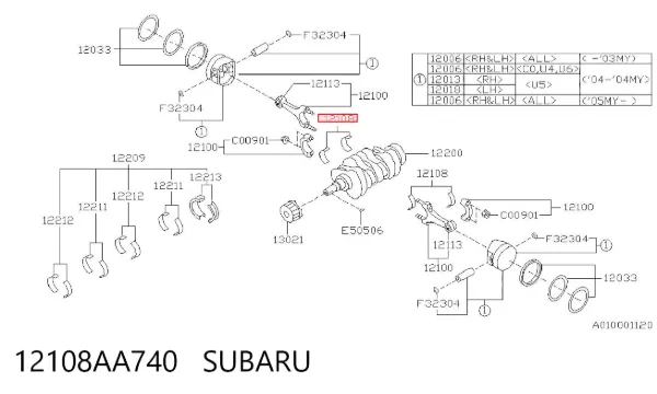 Вкладыши шатунные 12108AA740 Subaru