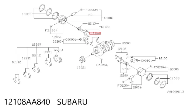 Вкладыши шатунные, 1-й ремонт 12108AA840 Subaru