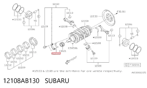 Вкладыши шатунные, 1-й ремонт 12108AB130 Subaru