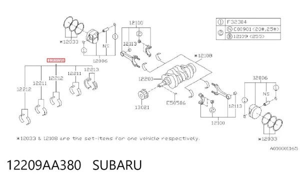 Вкладыши коленвала коренные, комплект, 1-й ремонт (+0,25) 12209AA380 Subaru