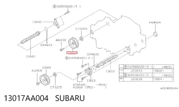 Звездочка-шестерня распредвала двигателя, правого 13017AA004 Subaru