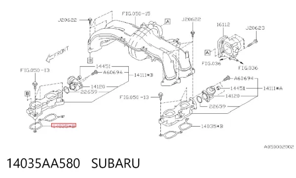 Прокладка впускного коллектора 14035AA580 Subaru