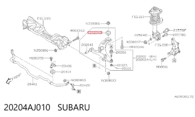 Сайлентблок переднего нижнего рычага SUBARU 20204AJ010