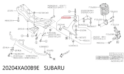 Сайлентблок переднего нижнего рычага SUBARU 20204XA00B9E