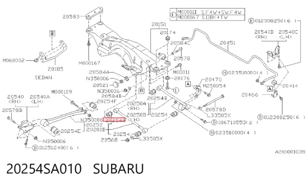 Сайлентблок заднего поперечного рычага внутренний 20254SA010 Subaru