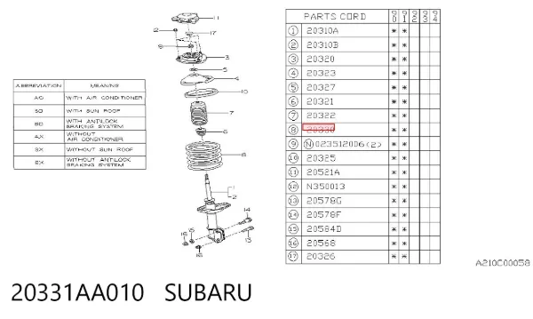 Передняя пружина 20331AA010 Subaru