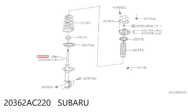 Амортизатор задний правый 20362AC220 Subaru