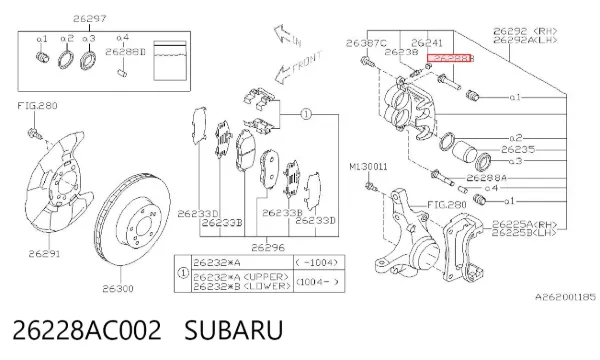 Направляющая суппорта переднего верхняя 26228AC002 Subaru