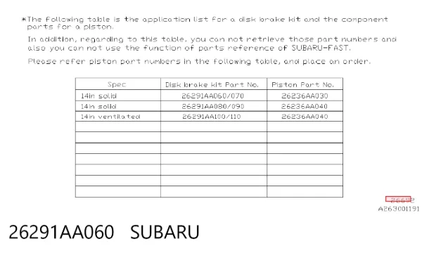 Суппорт задний правый 26291AA060 Subaru