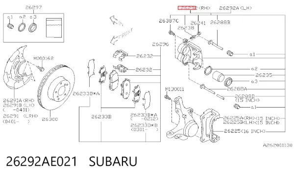 Суппорт тормозной передний правый 26292AE021 Subaru