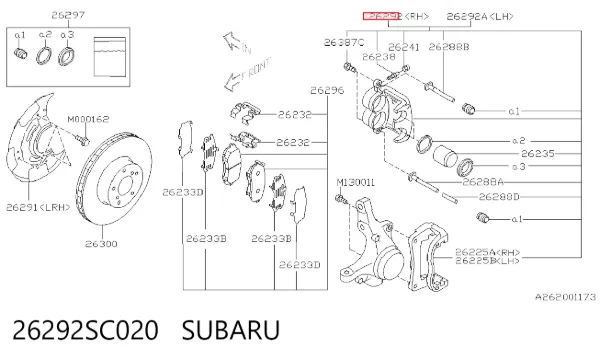 Суппорт тормозной передний правый 26292SC020 Subaru