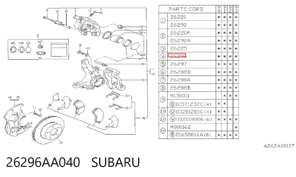 Передние тормозные колодки 26296AA040 Subaru