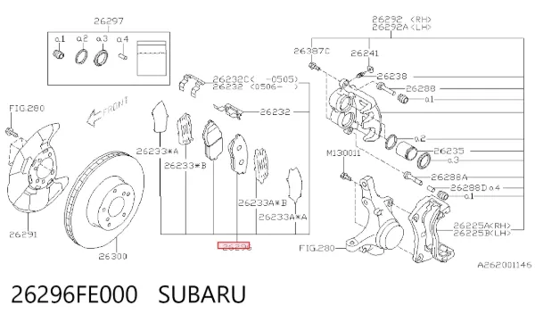 Передние тормозные колодки 26296FE000 Subaru