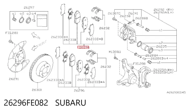 Передние тормозные колодки 26296FE082 Subaru