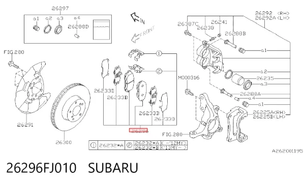 Передние тормозные колодки 26296FJ010 Subaru