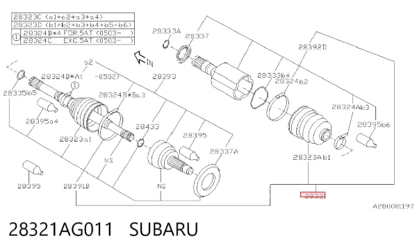 Полуось передняя 28321AG011 Subaru