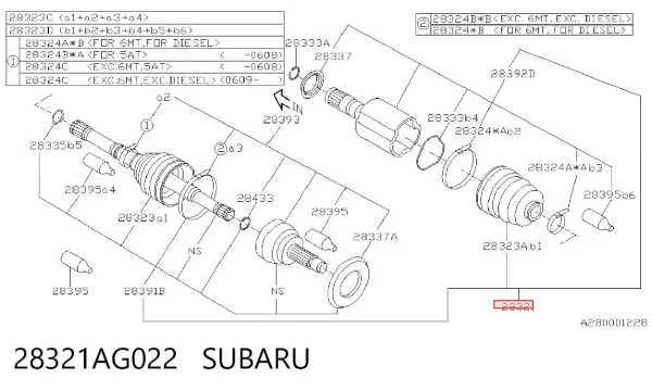 Полуось передняя 28321AG022 Subaru