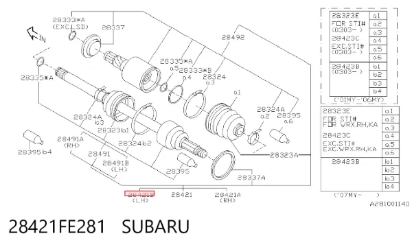 Полуось задняя левая 28421FE281 Subaru