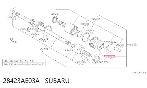 Пыльник ШРУСа задней полуоси внутренний 28423AE03A Subaru