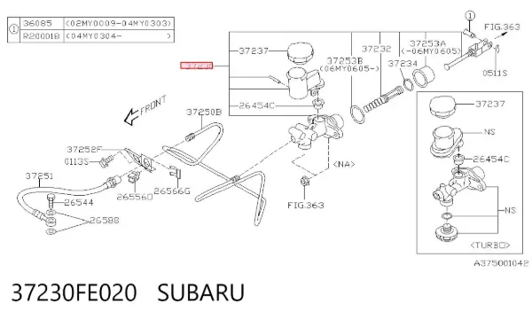 Главный цилиндр сцепления 37230FE020 Subaru