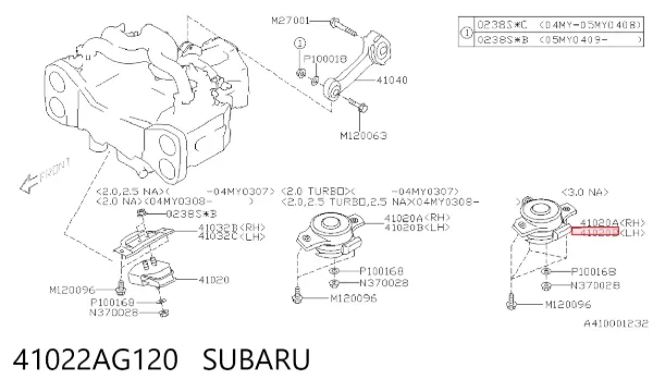 Левая подушка двигателя 41022AG120 Subaru