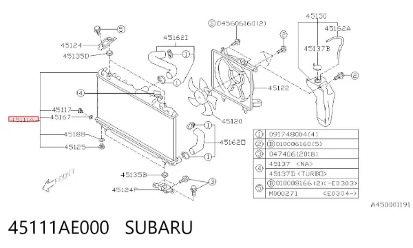 Радиатор 45111AE000 Subaru