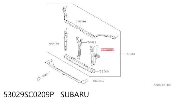 Суппорт радиатора левый (монтажная панель крепления фар) 53029SC0209P Subaru