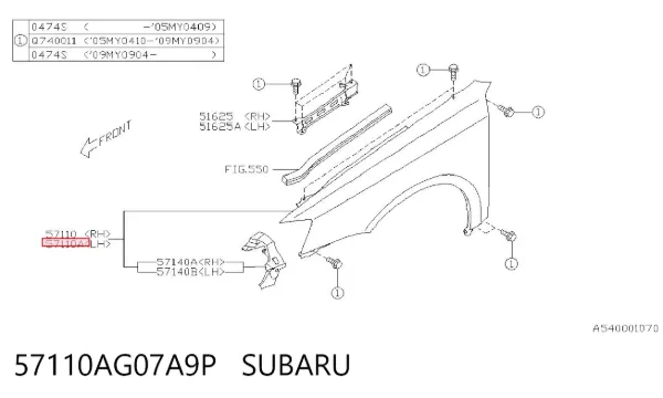 Крыло переднее левое 57110AG07A9P Subaru