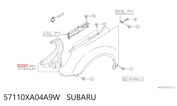 Крыло переднее правое 57110XA04A9W Subaru