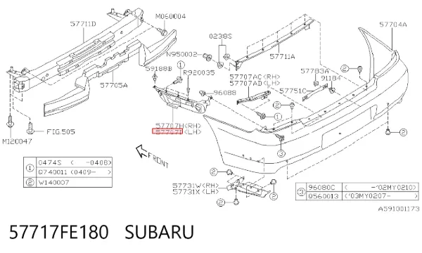 Кронштейн бампера заднего левый 57717FE180 Subaru