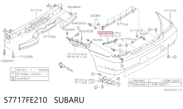 Кронштейн бампера заднего правый 57717FE210 Subaru