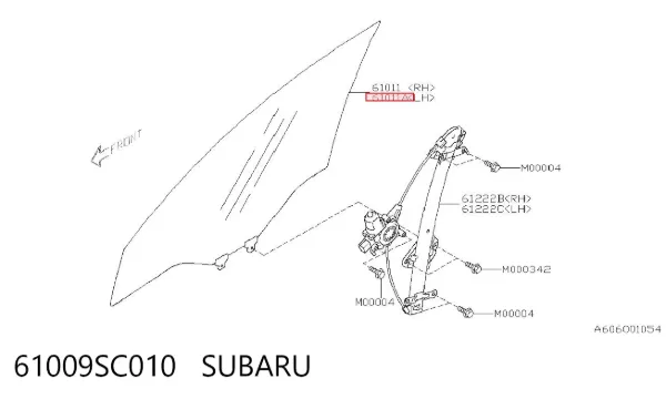 Стекло двери передней левой 61009SC010 Subaru