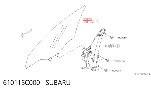 Стекло двери передней правой 61011SC000 Subaru