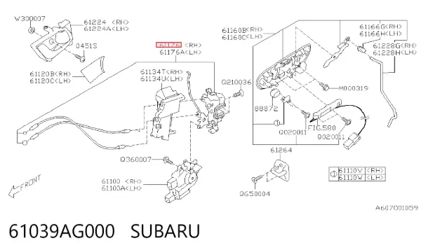 Замок передней правой двери 61039AG000 Subaru