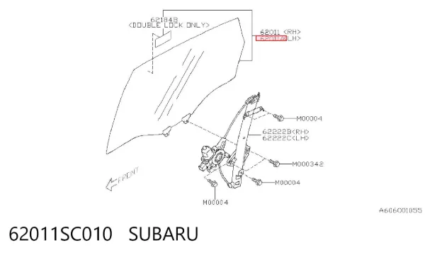 Стекло двери задней левой 62011SC010 Subaru