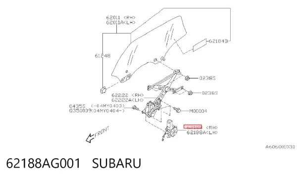 Мотор стеклоподъемника двери задней правой 62188AG001 Subaru