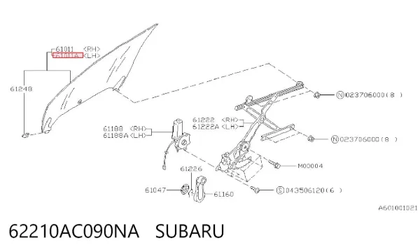 Стекло двери передней левой 62210AC090NA Subaru