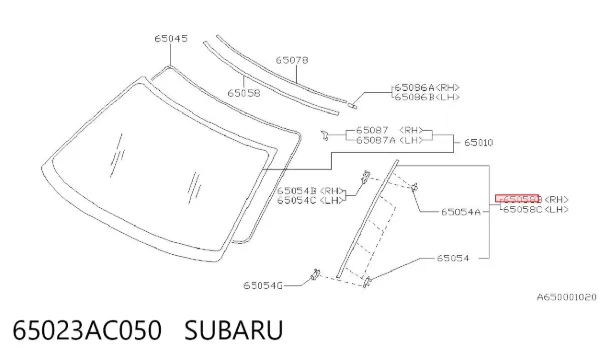Молдинг лобового стекла правый 65023AC050 Subaru