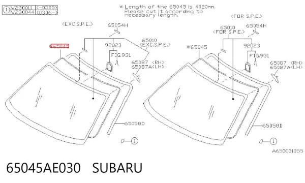 Лобовое стекло 65045AE030 Subaru