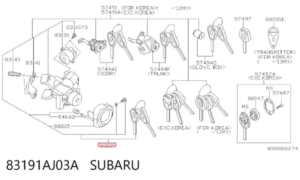 Замок зажигания 83191AJ03A Subaru