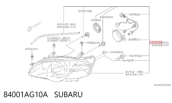 Правая фара 84001AG10A Subaru