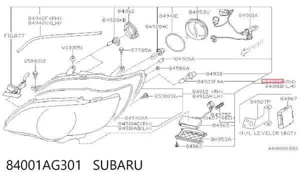 Правая фара 84001AG301 Subaru