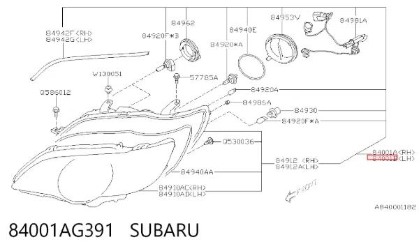 Левая фара 84001AG391 Subaru