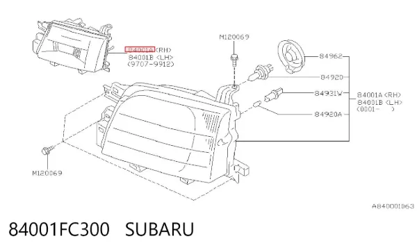 Правая фара 84001FC300 Subaru