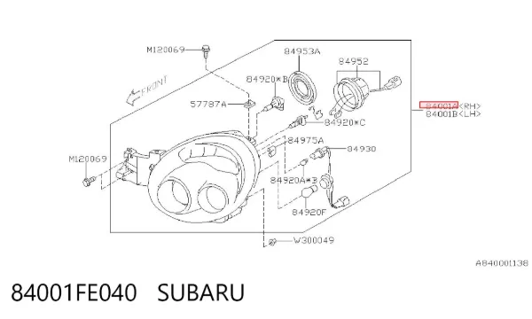 Правая фара 84001FE040 Subaru