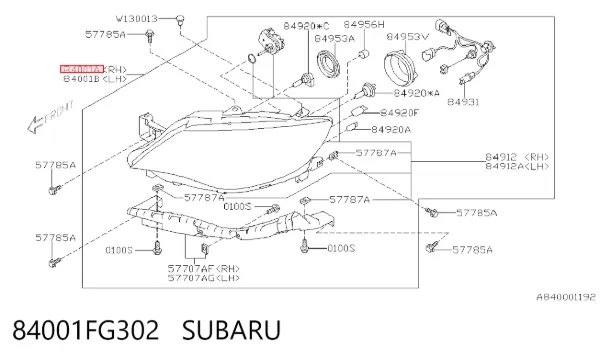 Правая фара 84001FG302 Subaru