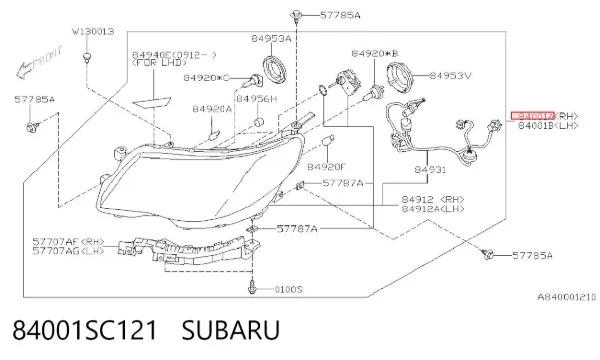Правая фара 84001SC121 Subaru