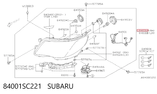 Правая фара 84001SC221 Subaru
