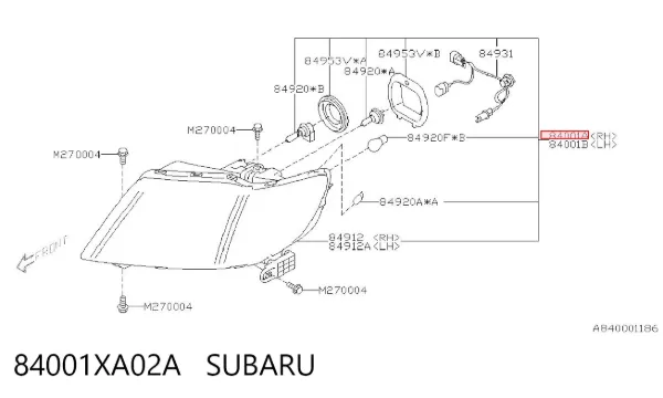 Правая фара 84001XA02A Subaru